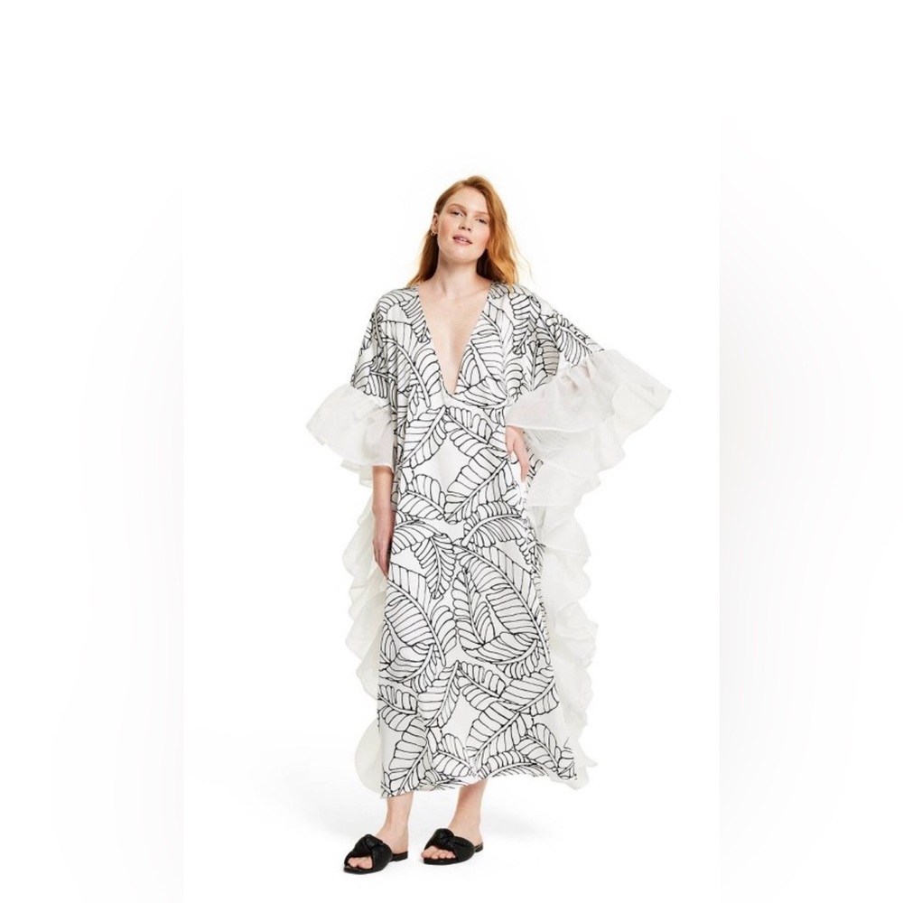 NWT Palm leaf print ruffle trim coverup dress Fe Noel X Target